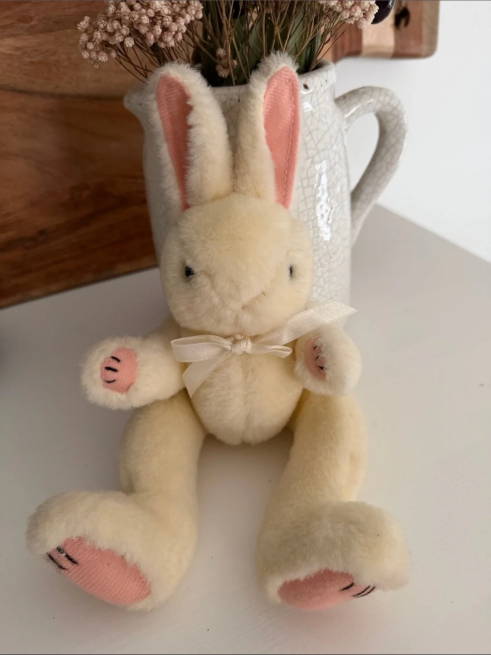 Cream Bunny Plush Stuffed Animal with Pink Accents